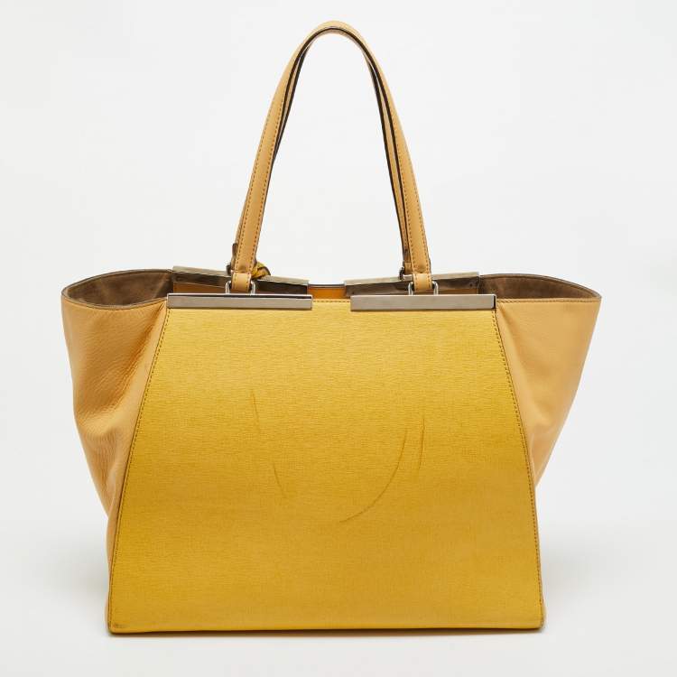 Pre Owned Fendi Two Tone Yellow Leather Large 3Jours Tote