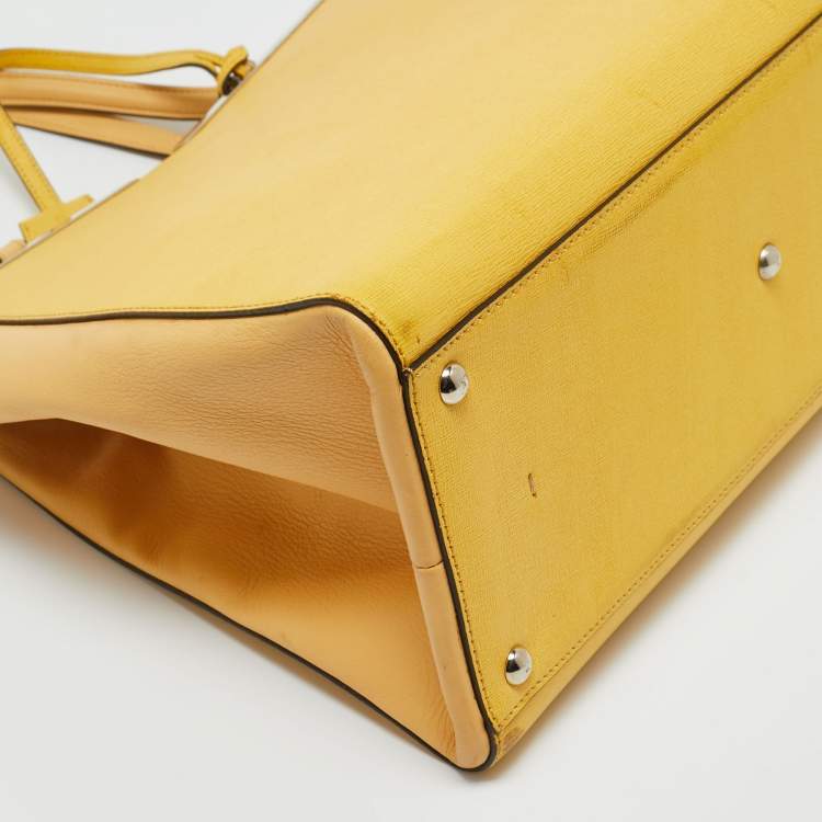 Pre Owned Fendi Two Tone Yellow Leather Large 3Jours Tote