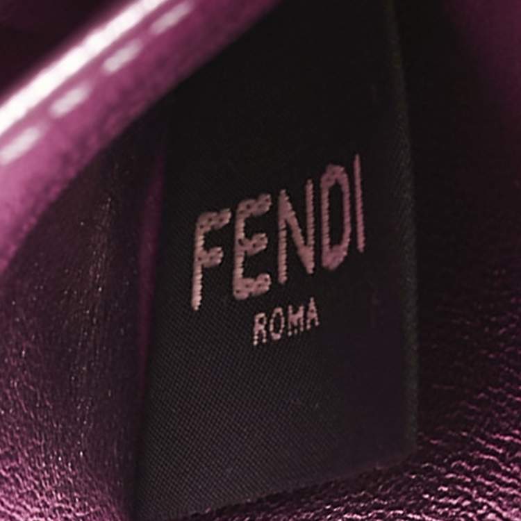 Pre Owned Fendi Metallic Pink Zucca Embossed Leather Baguette Wallet on Chain