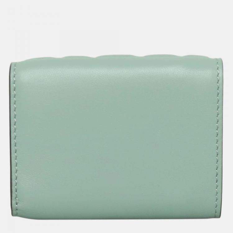 Pre Owned Fendi Baguette Micro Trifold Green Leather Wallet