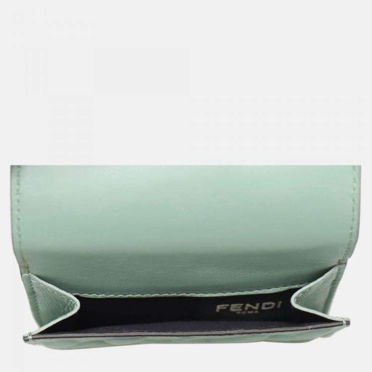 Pre Owned Fendi Baguette Micro Trifold Green Leather Wallet
