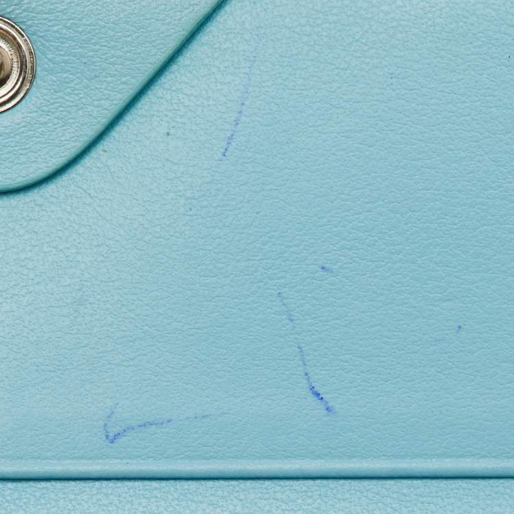Pre Owned Fendi Light Blue Leather Embellished Wallet On Chain