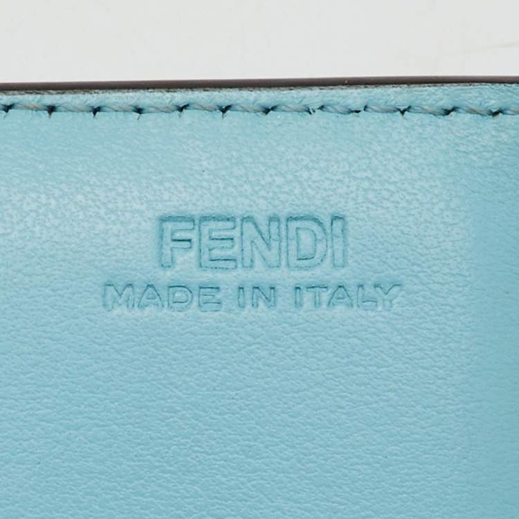 Pre Owned Fendi Light Blue Leather Embellished Wallet On Chain