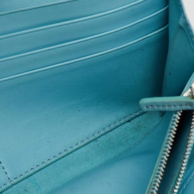 Pre Owned Fendi Light Blue Leather Embellished Wallet On Chain