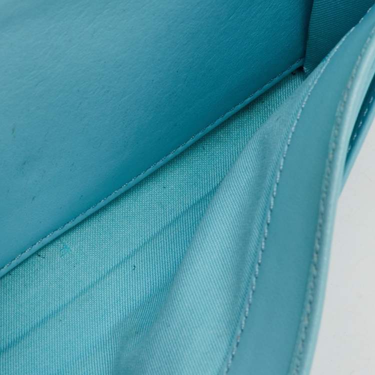 Pre Owned Fendi Light Blue Leather Embellished Wallet On Chain