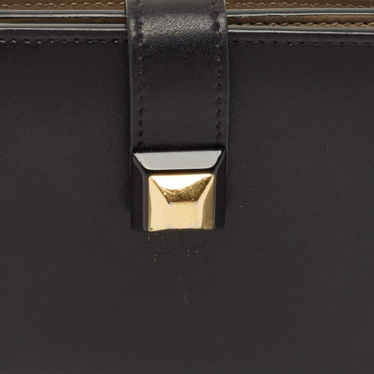 Pre Owned Fendi Black Leather Accordion Flap Bifold Wallet