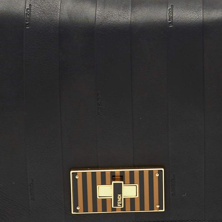 Pre Owned Fendi Black Stripe Embossed Leather Large Claudia Shoulder Bag