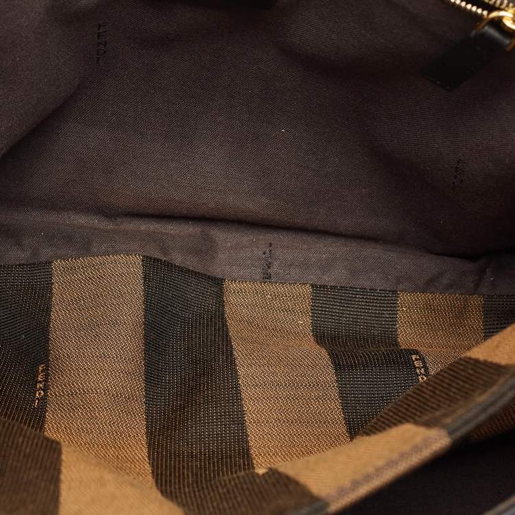 Pre Owned Fendi Black Stripe Embossed Leather Large Claudia Shoulder Bag