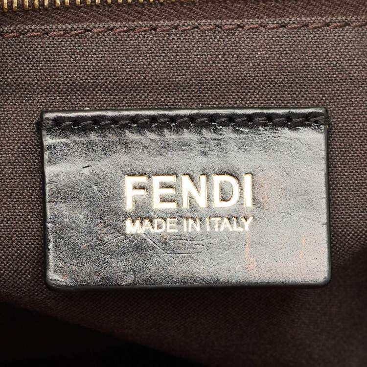 Pre Owned Fendi Black Stripe Embossed Leather Large Claudia Shoulder Bag
