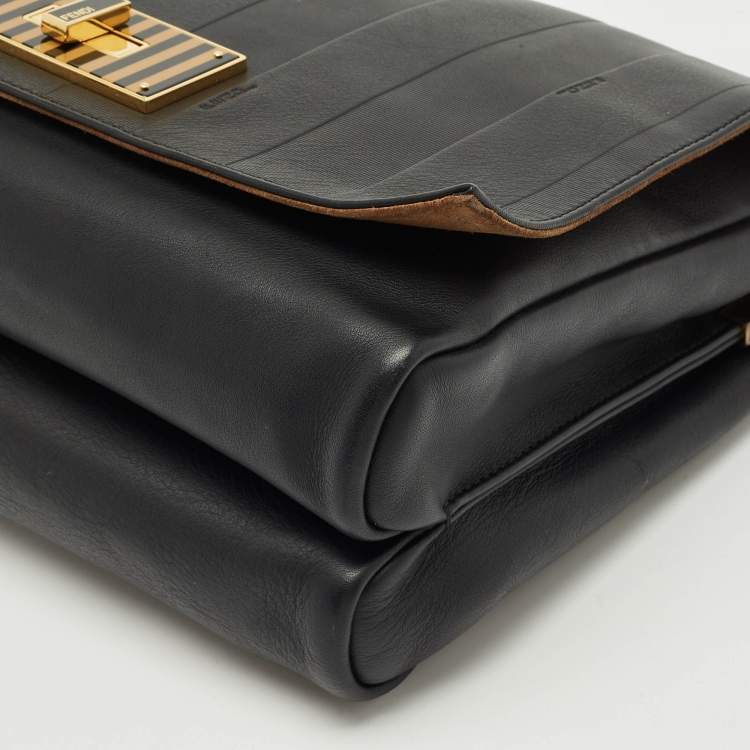 Pre Owned Fendi Black Stripe Embossed Leather Large Claudia Shoulder Bag