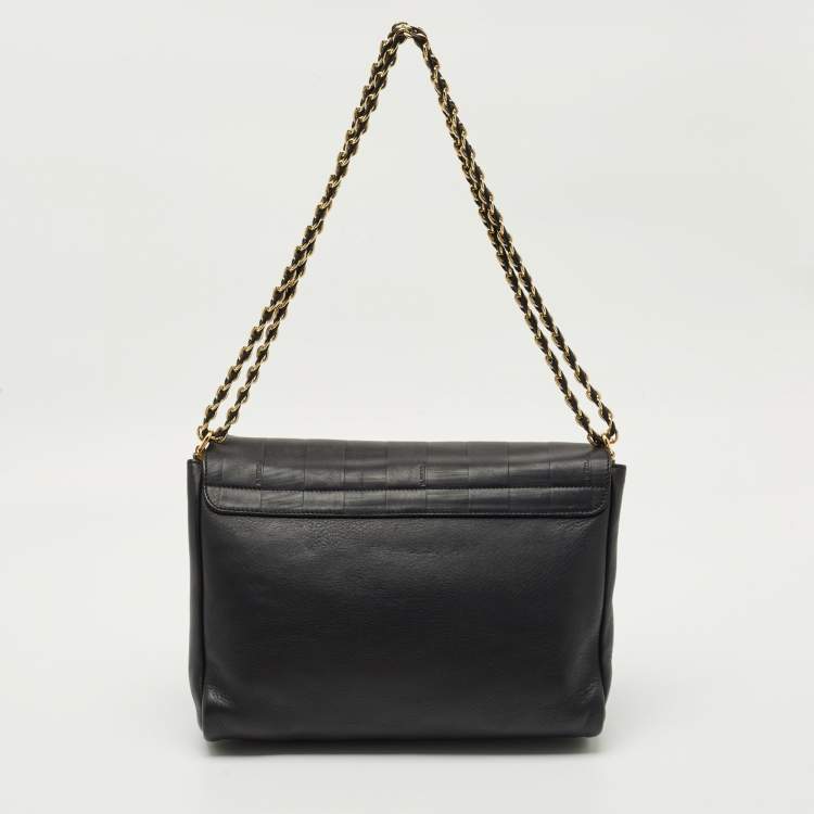 Pre Owned Fendi Black Stripe Embossed Leather Large Claudia Shoulder Bag