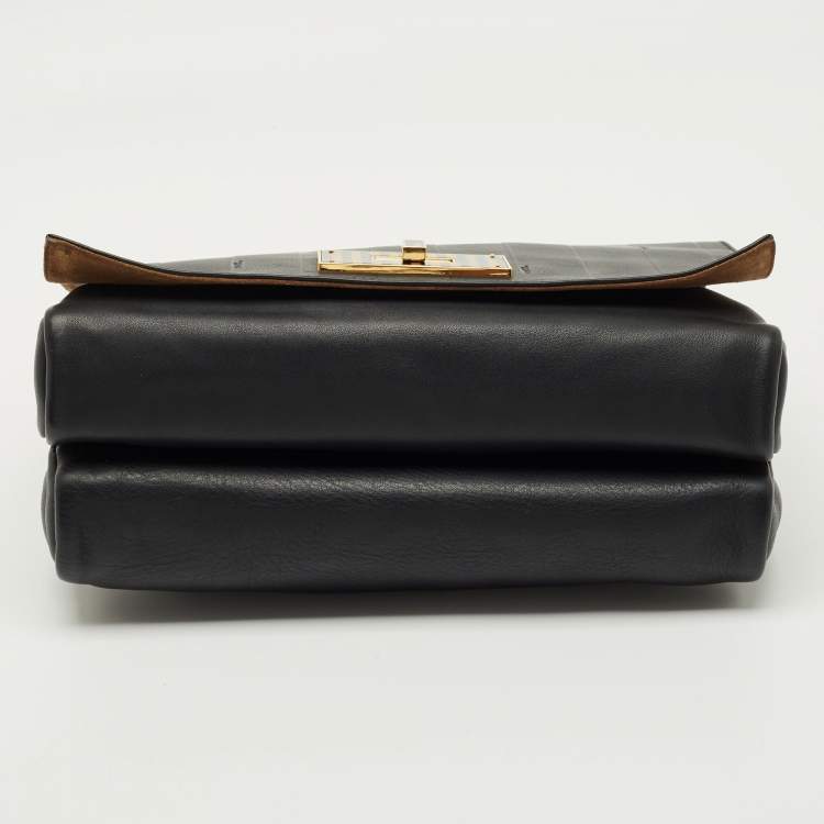Pre Owned Fendi Black Stripe Embossed Leather Large Claudia Shoulder Bag