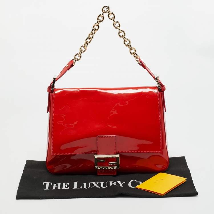 Pre Owned Fendi Orange Patent Leather Mama Forever Shoulder Bag