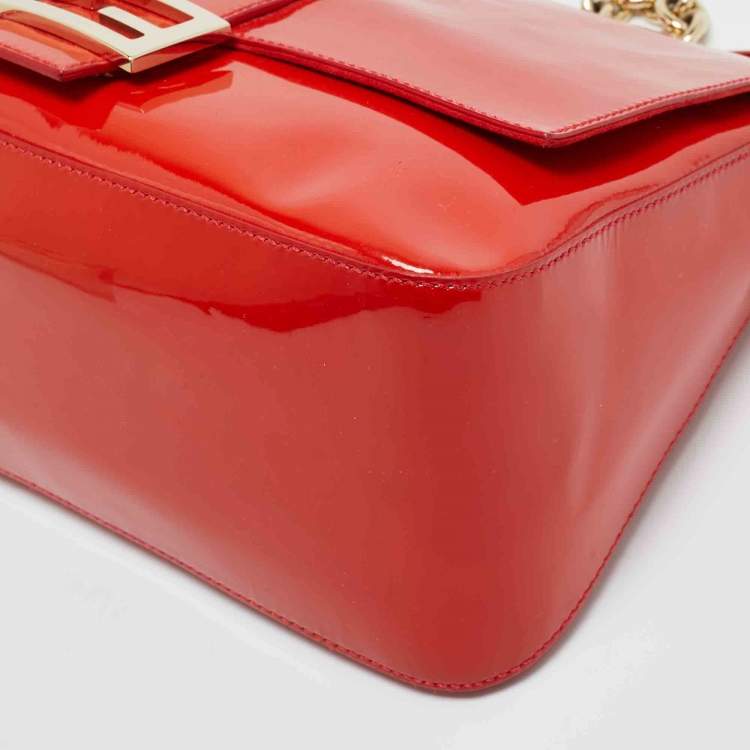 Pre Owned Fendi Orange Patent Leather Mama Forever Shoulder Bag
