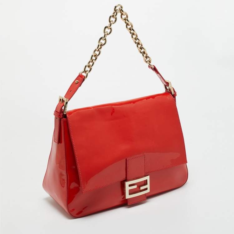 Pre Owned Fendi Orange Patent Leather Mama Forever Shoulder Bag