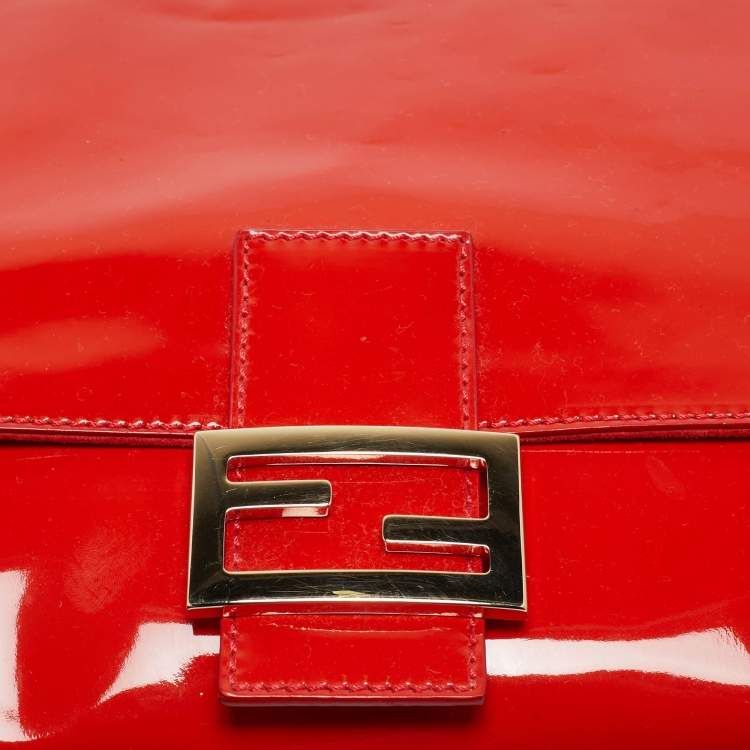 Pre Owned Fendi Orange Patent Leather Mama Forever Shoulder Bag