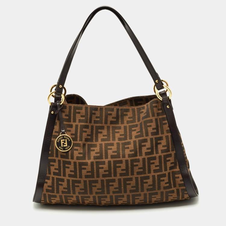 Pre Owned Fendi Tobacco Zucca Canvas and Leather Chef Tote