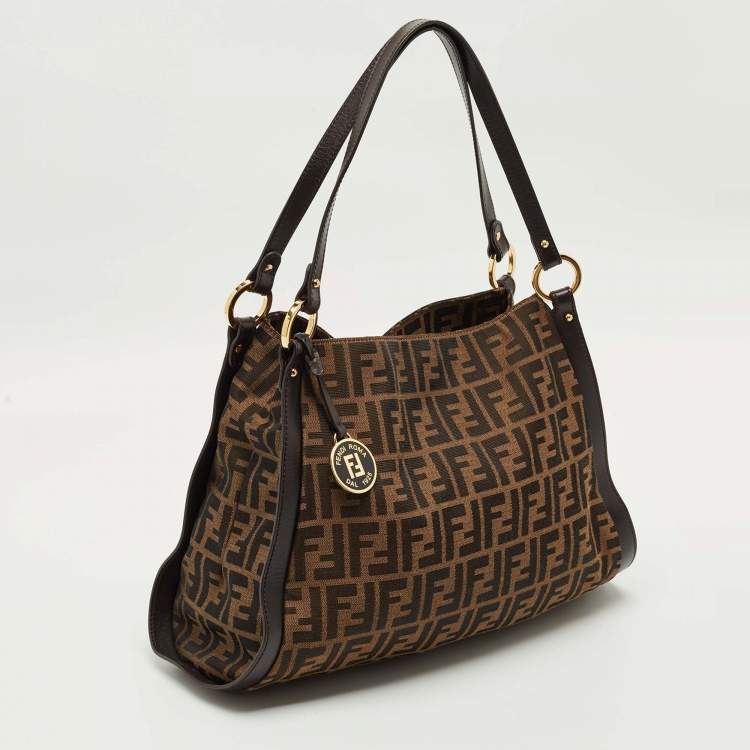 Pre Owned Fendi Tobacco Zucca Canvas and Leather Chef Tote
