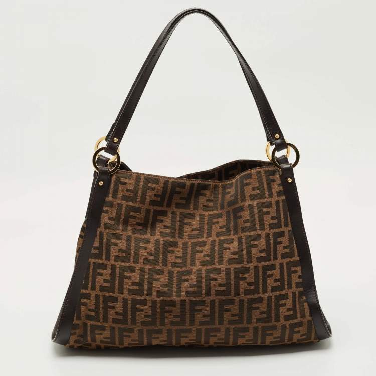 Pre Owned Fendi Tobacco Zucca Canvas and Leather Chef Tote