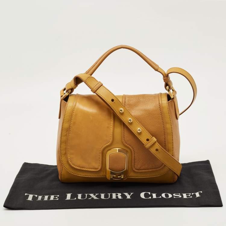 Pre Owned Fendi Yellow Color Block Leather Medium Anna Shoulder Bag