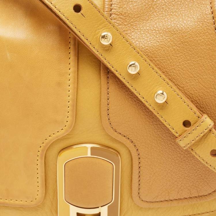 Pre Owned Fendi Yellow Color Block Leather Medium Anna Shoulder Bag