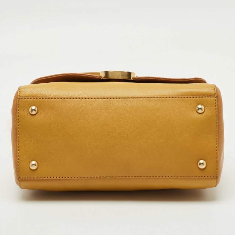 Pre Owned Fendi Yellow Color Block Leather Medium Anna Shoulder Bag