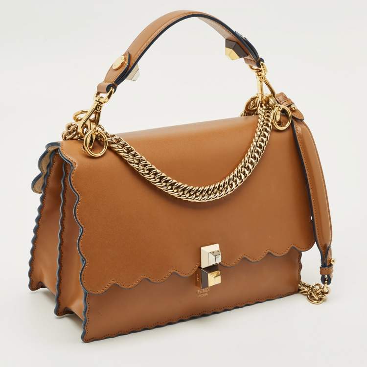 Pre Owned Fendi Brown Leather Medium Scalloped Kan I Shoulder Bag