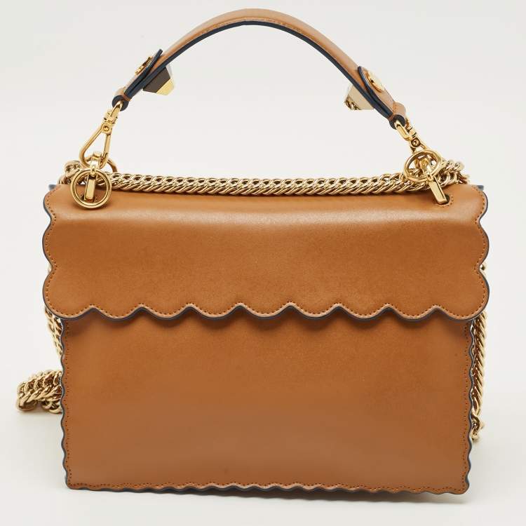 Pre Owned Fendi Brown Leather Medium Scalloped Kan I Shoulder Bag