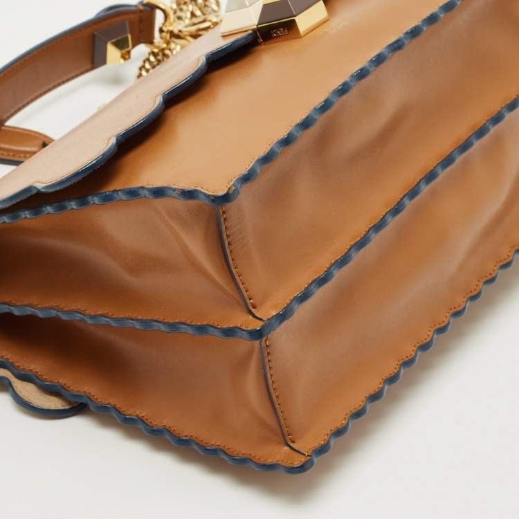 Pre Owned Fendi Brown Leather Medium Scalloped Kan I Shoulder Bag