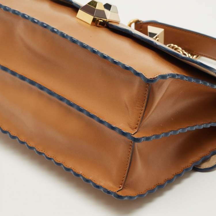 Pre Owned Fendi Brown Leather Medium Scalloped Kan I Shoulder Bag
