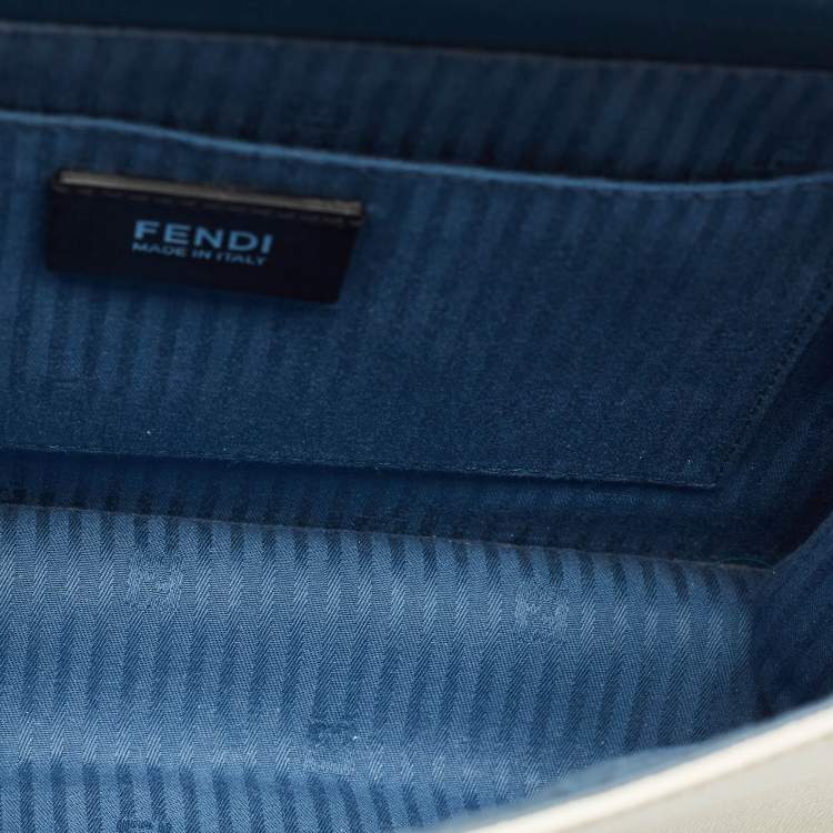 Pre Owned Fendi Blue/White Leather Mini Demi Jour Top Handle Bag