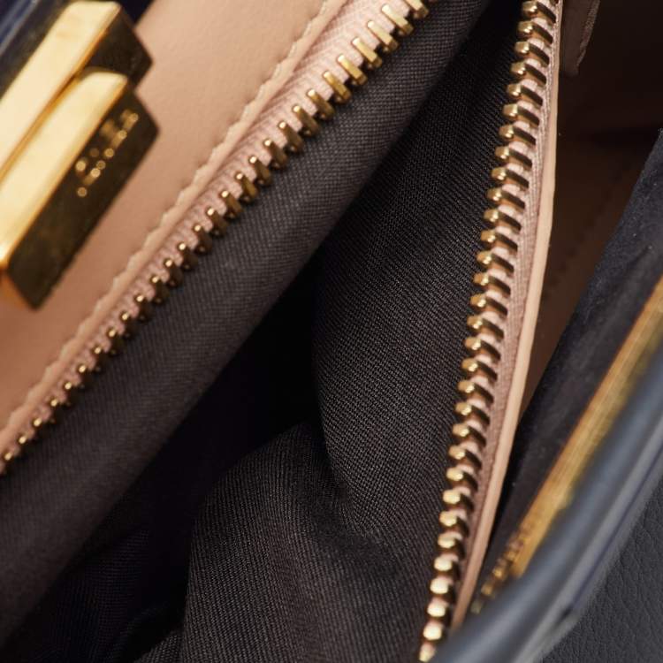 Pre Owned Fendi Navy Blue Leather Medium Peekaboo Top Handle Bag