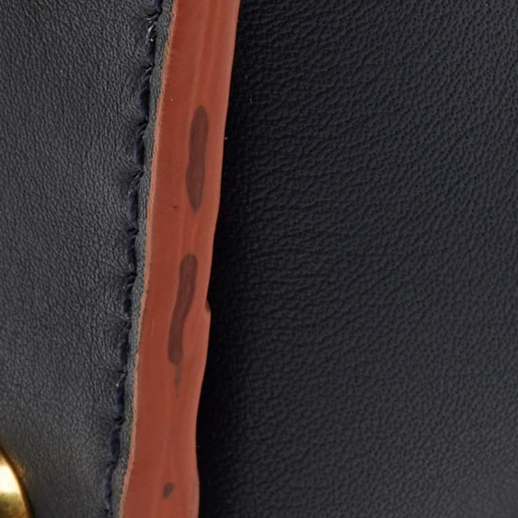 Pre Owned Fendi Navy Blue Leather Medium Peekaboo Top Handle Bag