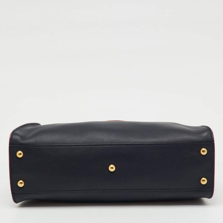 Pre Owned Fendi Navy Blue Leather Medium Peekaboo Top Handle Bag