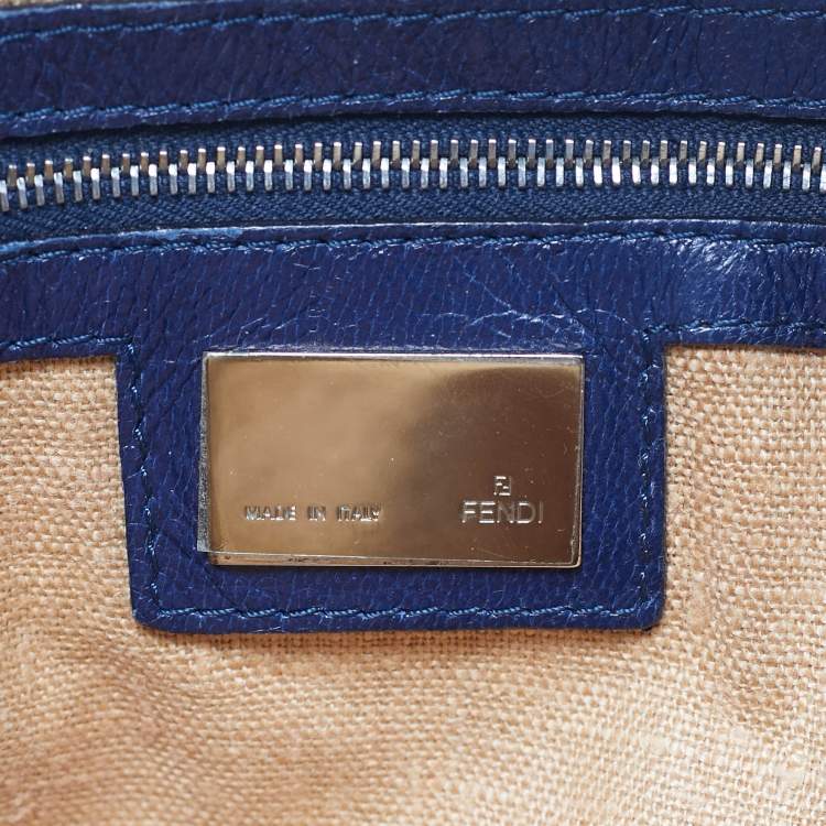 Pre Owned Fendi Gold/Blue Python and Leather Embellished Oyster Hobo