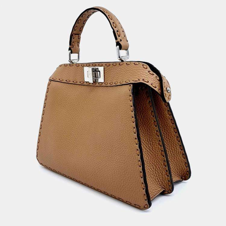 Pre Owned Fendi Selleria Peekaboo I See U Small Beige Leather Handbag