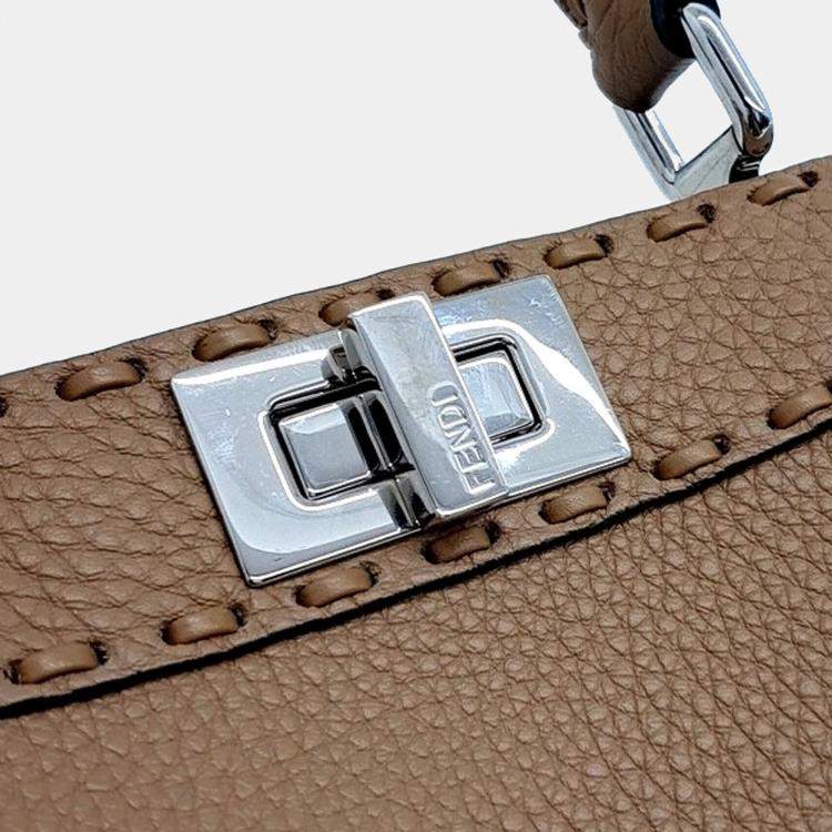 Pre Owned Fendi Selleria Peekaboo I See U Small Beige Leather Handbag