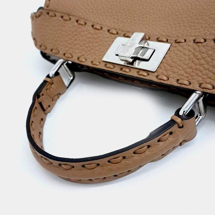 Pre Owned Fendi Selleria Peekaboo I See U Small Beige Leather Handbag