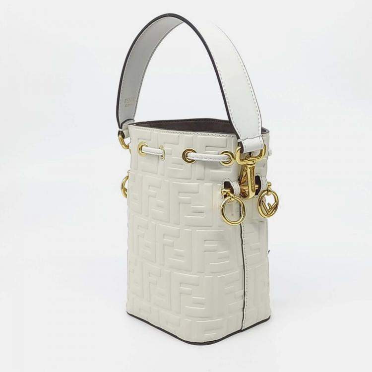 Pre Owned Fendi White Leather Montrezo Bucket Bag Mini