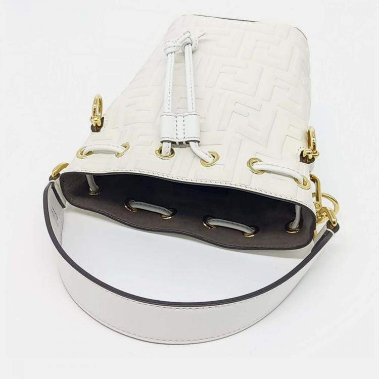 Pre Owned Fendi White Leather Montrezo Bucket Bag Mini