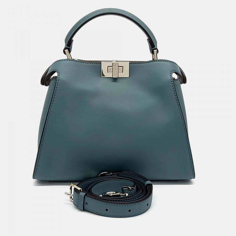 Pre Owned Fendi Blue Leather Peekaboo Essentially Mini