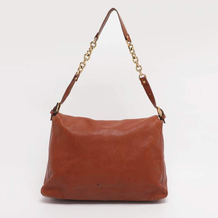 Pre Owned Fendi Brown Leather and Watersnake Detail Large Mama Forever Shoulder Bag