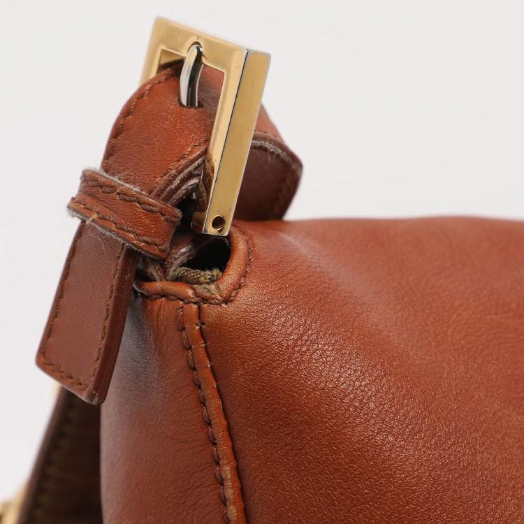 Pre Owned Fendi Brown Leather and Watersnake Detail Large Mama Forever Shoulder Bag