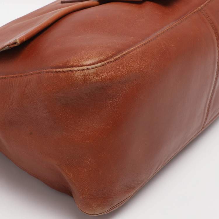Pre Owned Fendi Brown Leather and Watersnake Detail Large Mama Forever Shoulder Bag