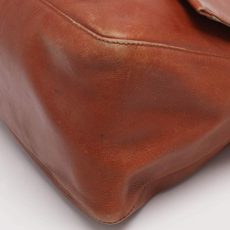 Pre Owned Fendi Brown Leather and Watersnake Detail Large Mama Forever Shoulder Bag