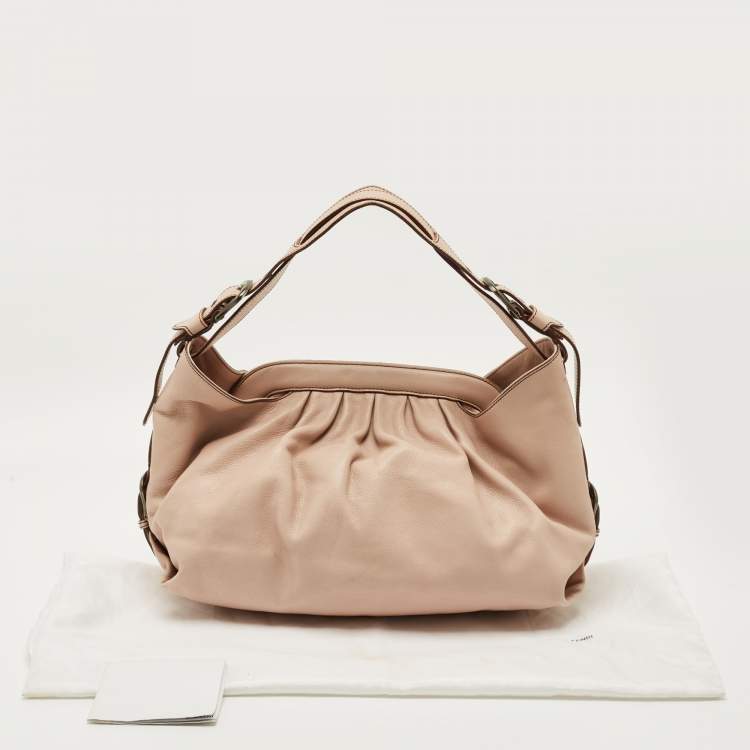 Pre Owned Fendi Rose Poudre Leather Doctor B Hobo