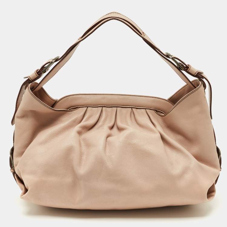 Pre Owned Fendi Rose Poudre Leather Doctor B Hobo