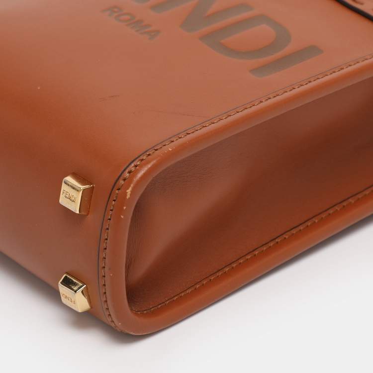 Pre Owned Fendi Brown Leather Sunshine Mini Tote