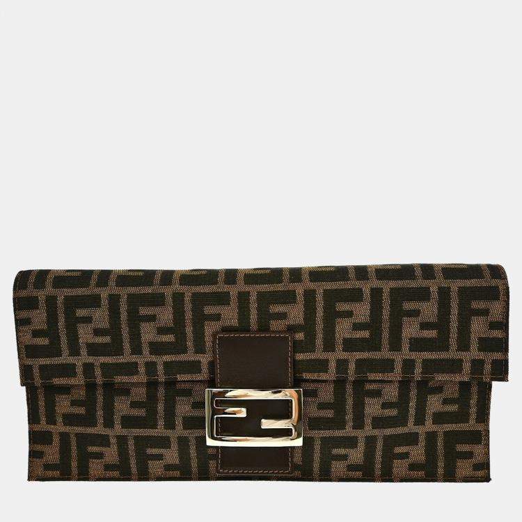 Pre Owned Fendi Brown Zucca Clutch Bag