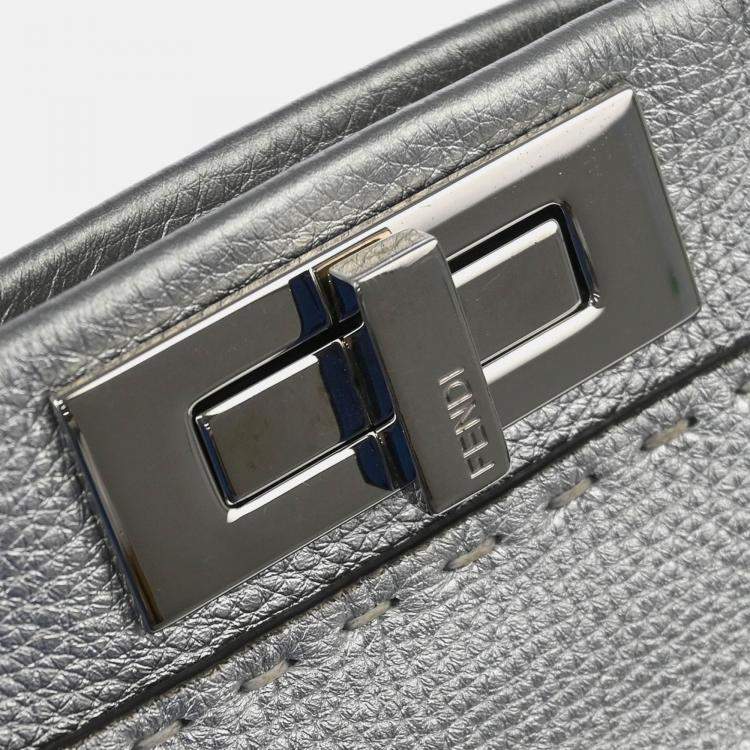 Pre Owned Fendi Silver Leather Peekaboo 2way Handbag